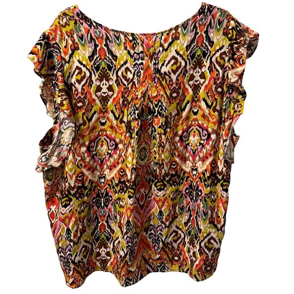 Christian Siriano New York Womens Ruffle Sleeve Ikat Print Blouse Sz 2X Rayon Mu - Picture 11 of 12